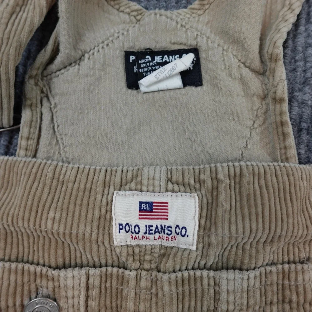 Polo Jeans Co Ralph Lauren Overalls Mens Medium Beige Corduroy Bib Workwear - Picture 4 of 10